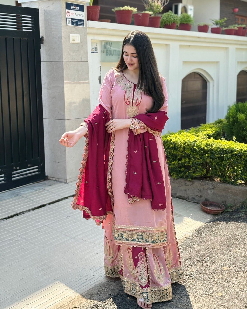 Designer Party Top Pallazo & Dupatta Set