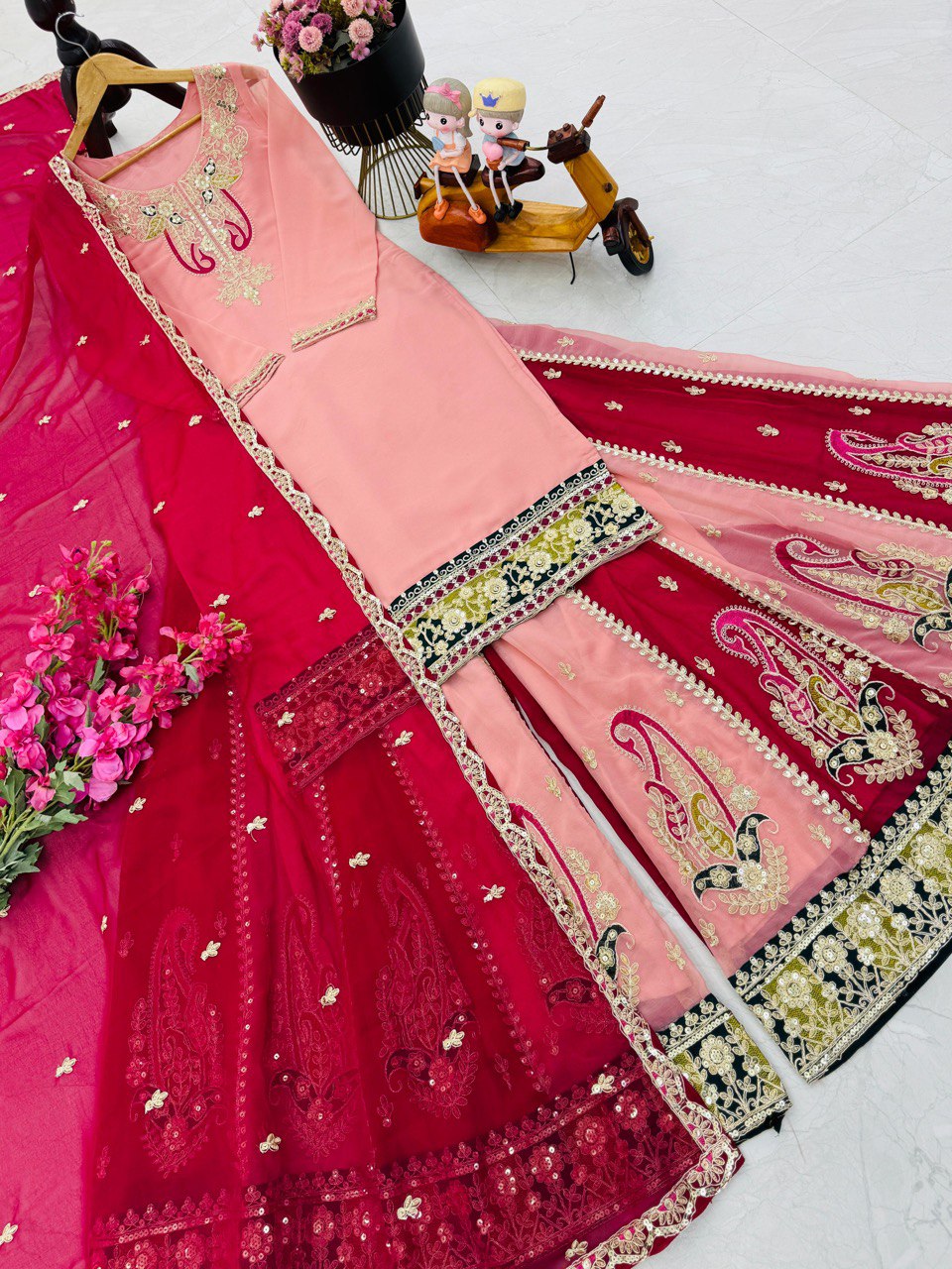 Designer Party Top Pallazo & Dupatta Set