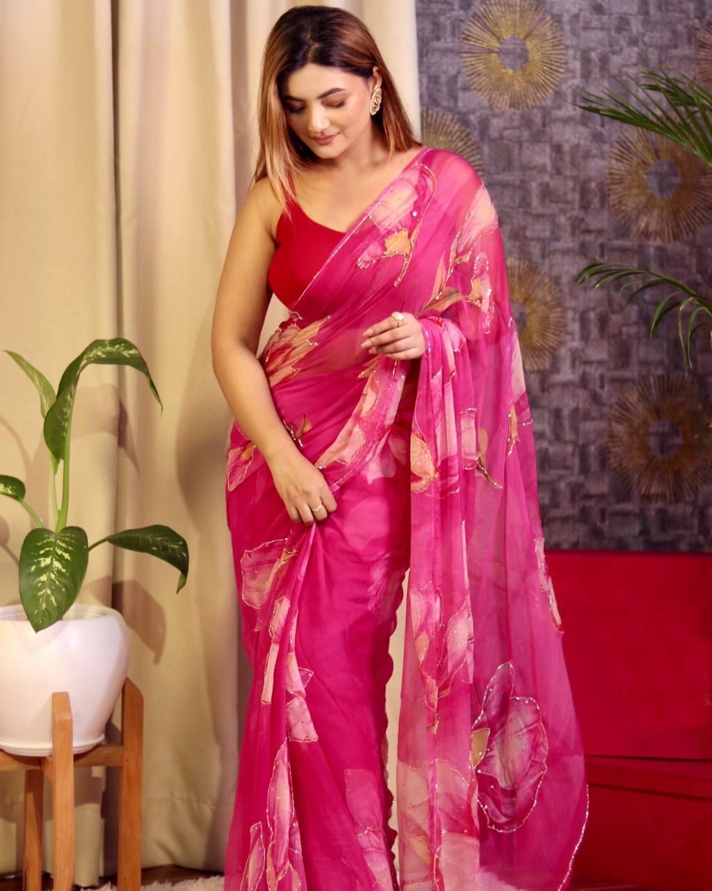 floral handwork saree collection