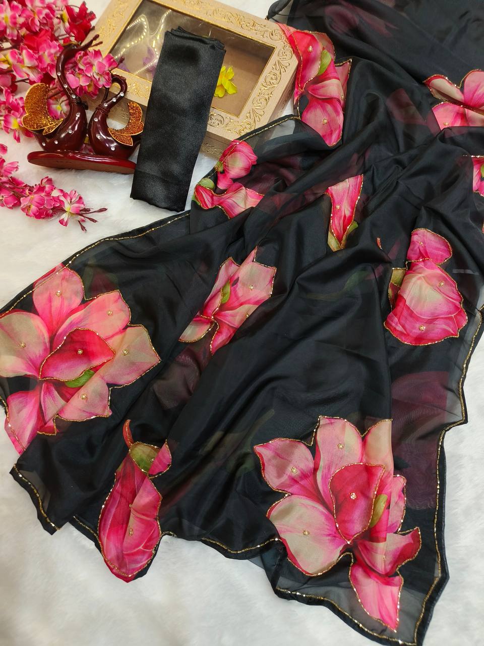 floral handwork saree collection