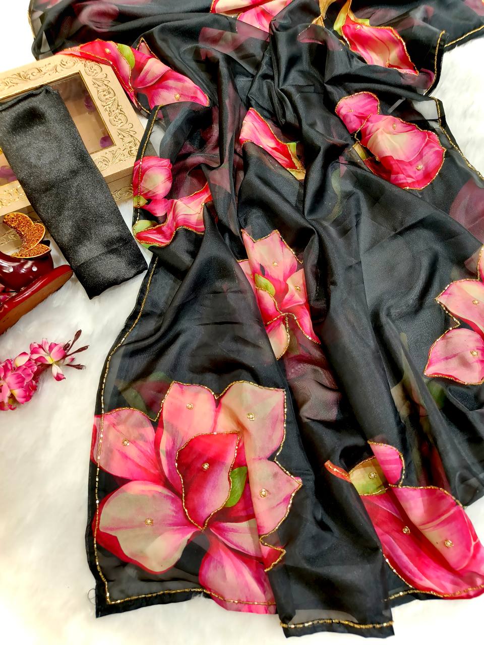 floral handwork saree collection