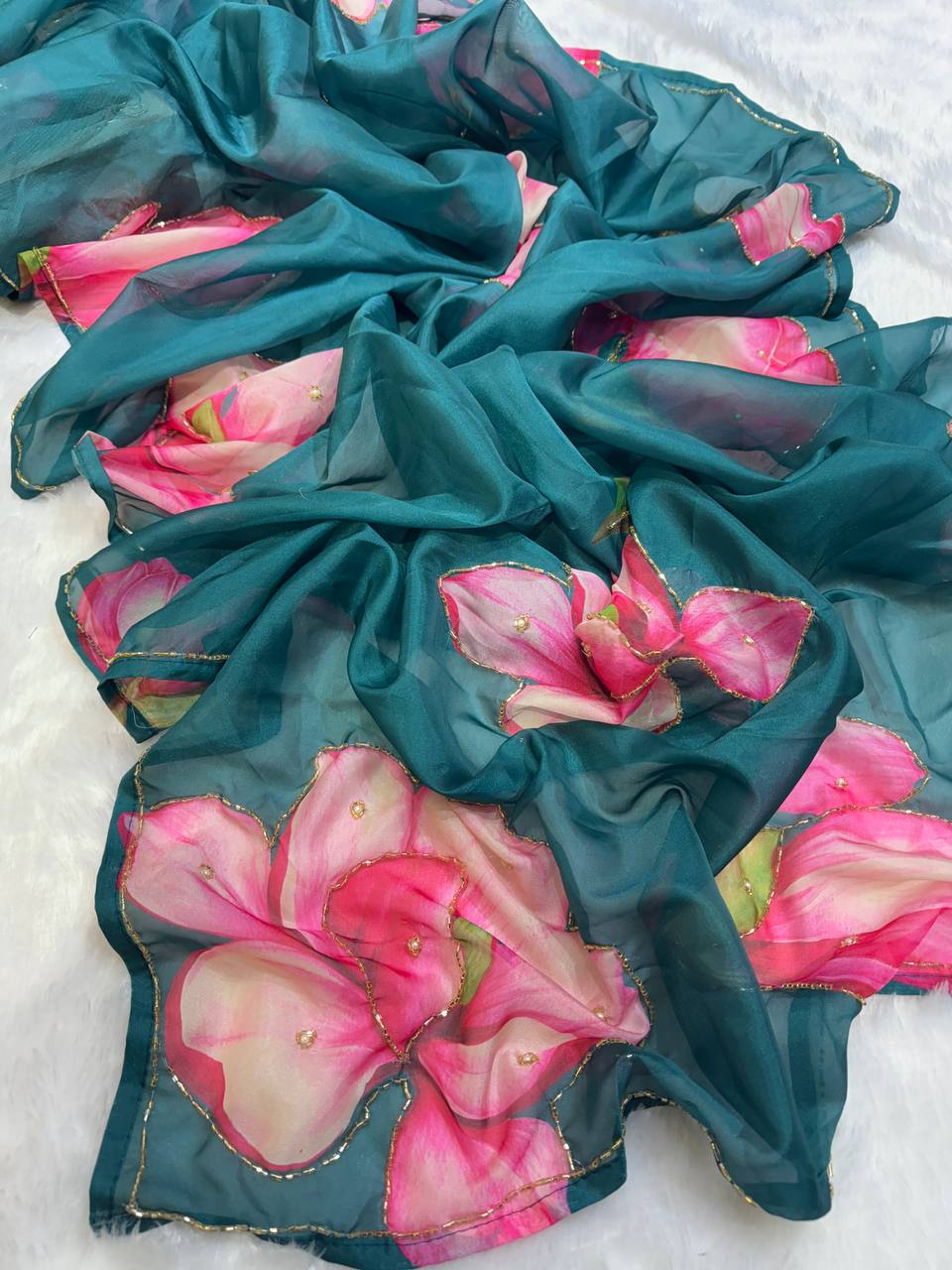 floral handwork saree collection