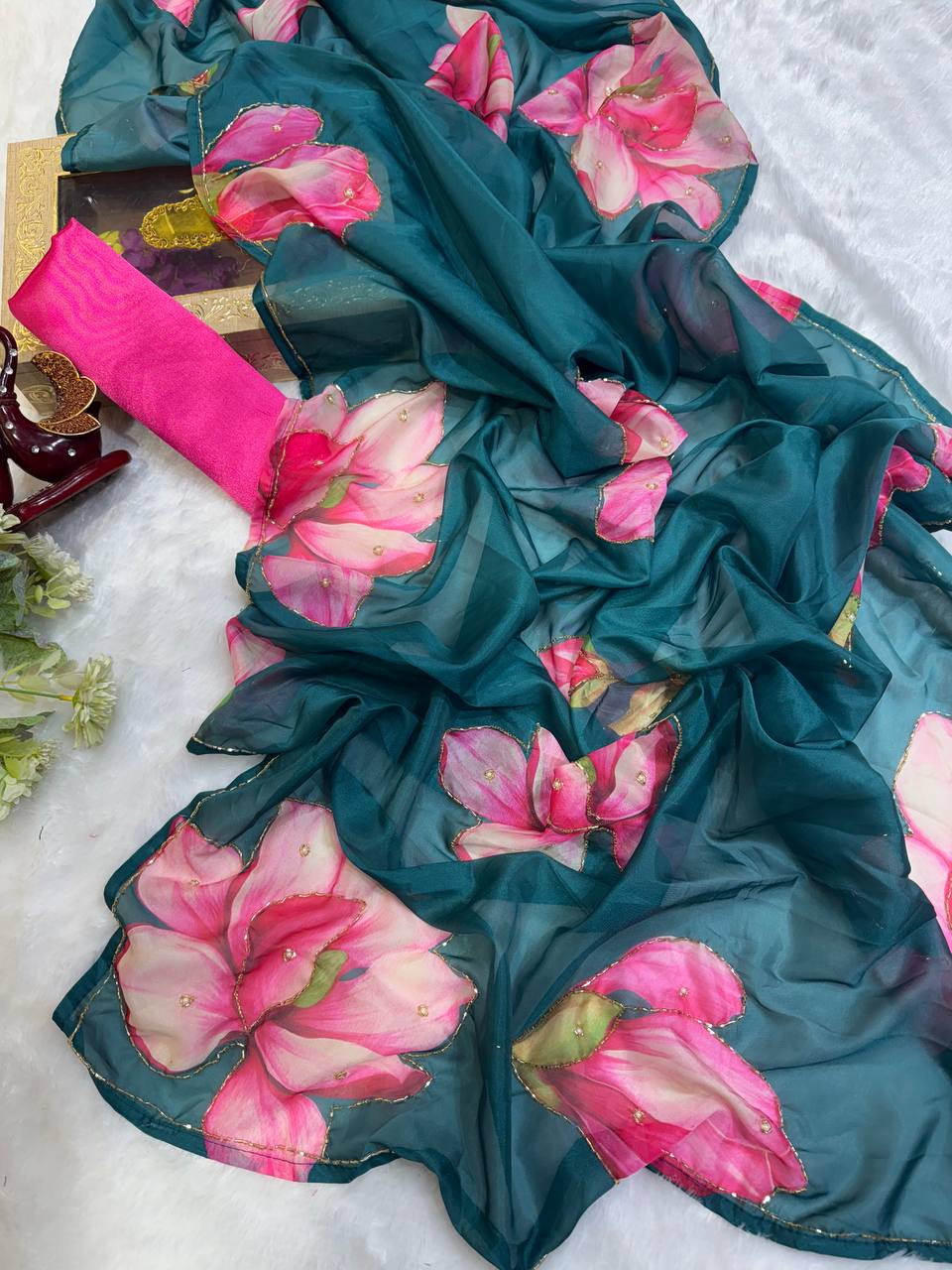 floral handwork saree collection