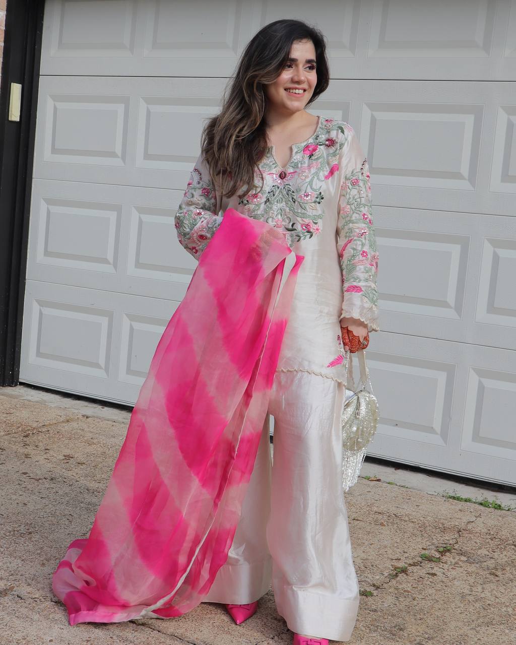 New Designer Collection In Natural Crep Silk Top-Bottom And Dupatta Set Fully Stitched Ready To Wear