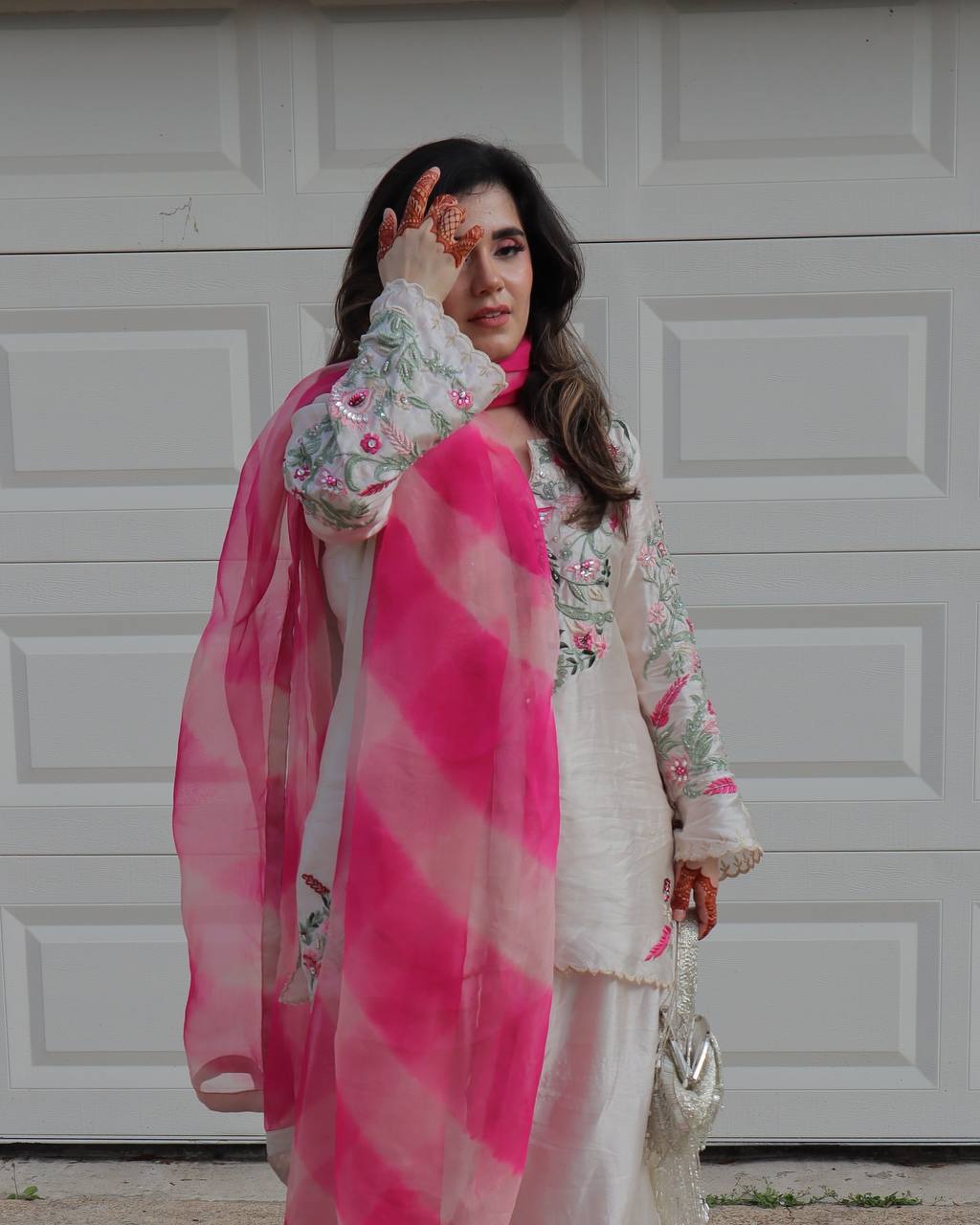 New Designer Collection In Natural Crep Silk Top-Bottom And Dupatta Set Fully Stitched Ready To Wear