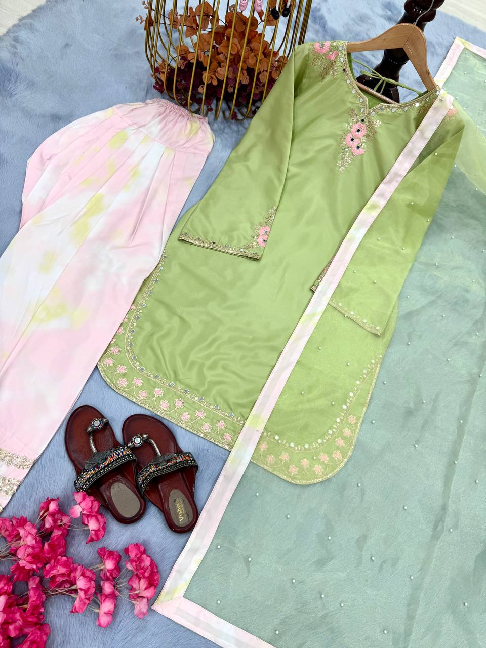 Đěsigner Party Wear Look Pur Natural Crepe Top & Farshi Palazzo With Dupatta set*