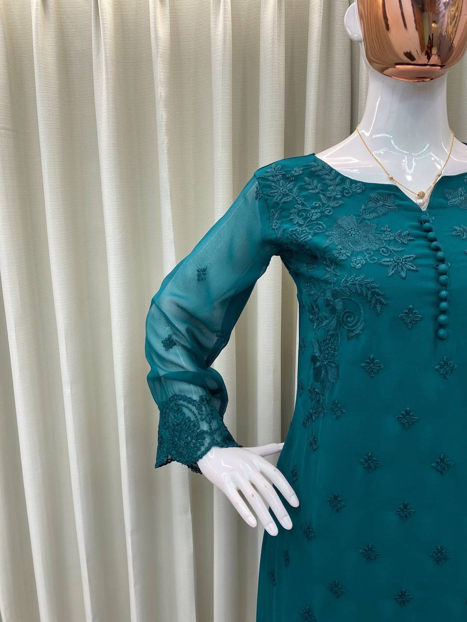TRENDING PUMPUM NECK TOP WITH EMBROIDERY WORK WITH PANT AND DUPATTA