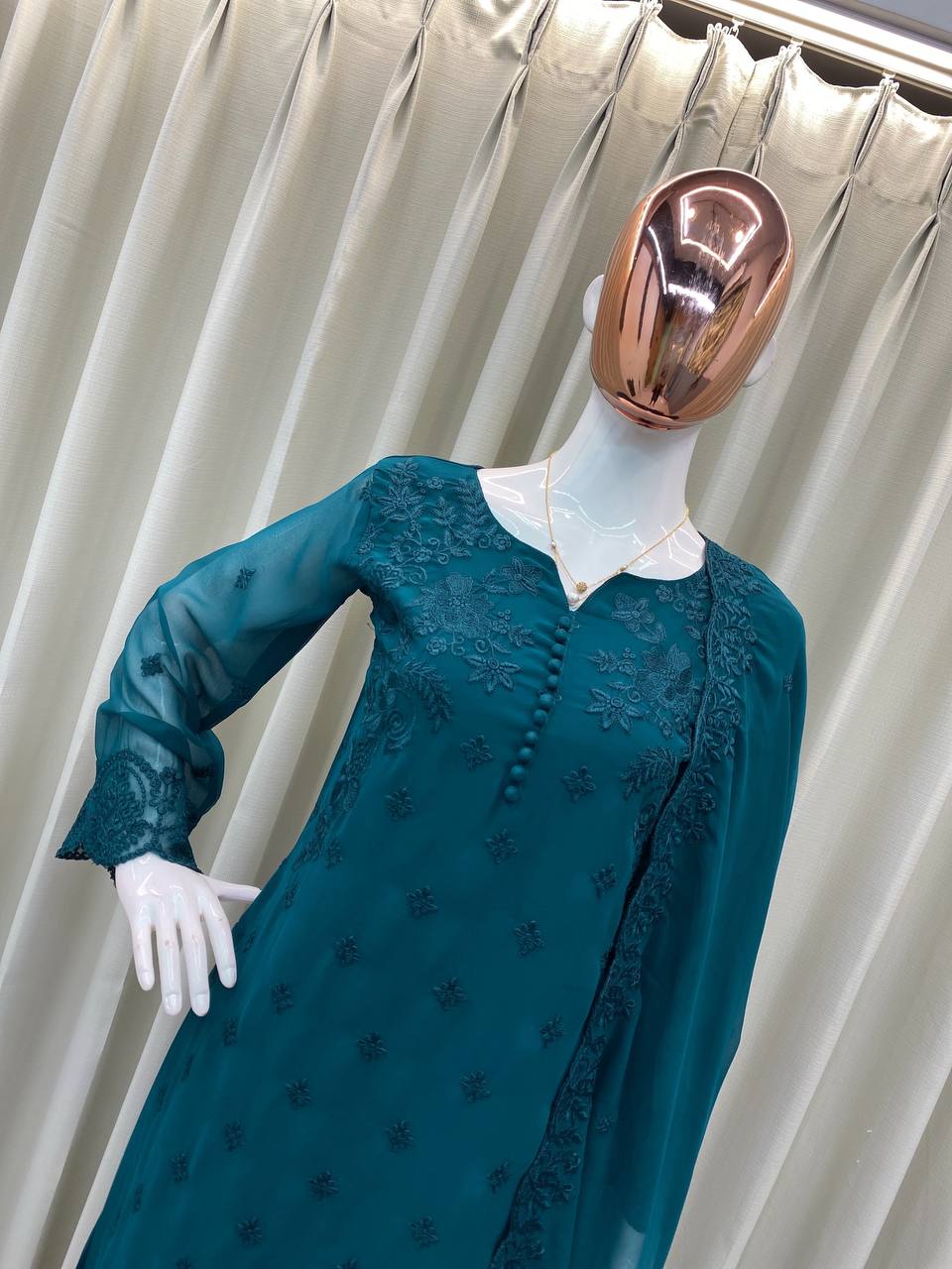 TRENDING PUMPUM NECK TOP WITH EMBROIDERY WORK WITH PANT AND DUPATTA