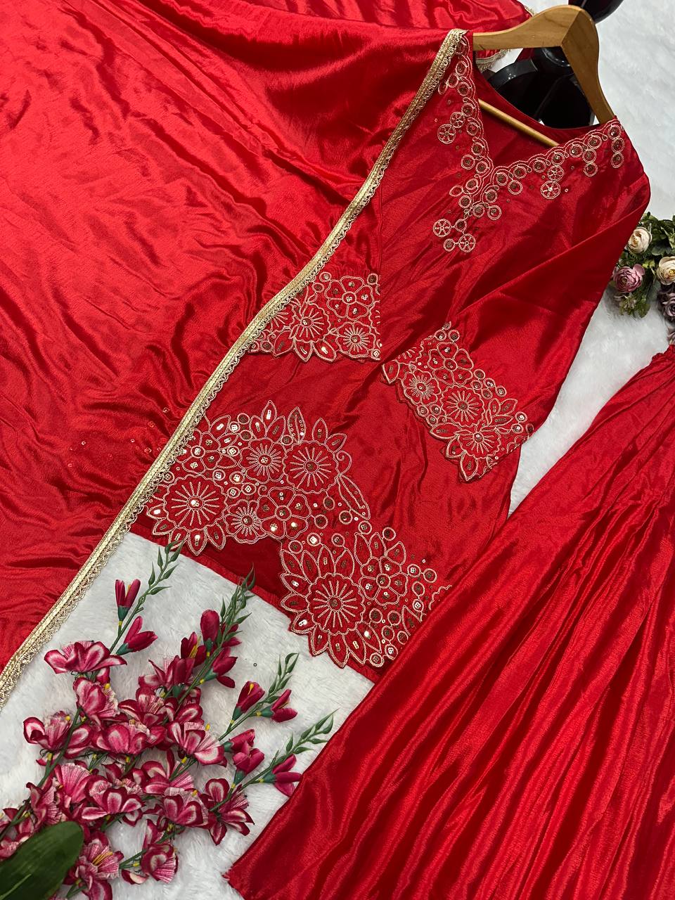 Designer Party Wear Look Top-Plazzo and Dupatta With Heavy Embroidery Beads Work
