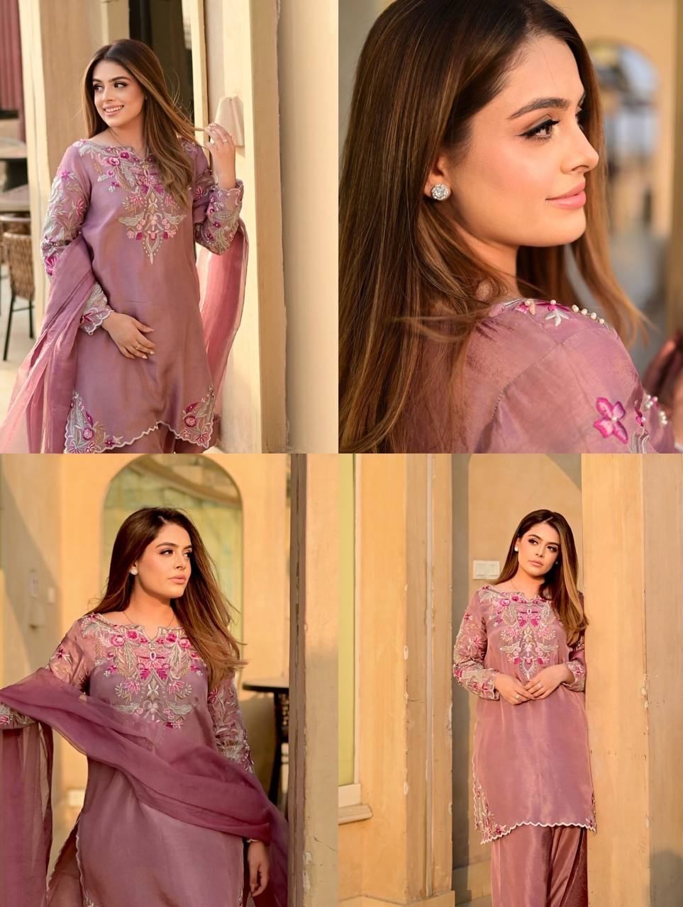 New Designer Collection In Natural Crep Silk Top-Bottom And Dupatta Set Fully Stitched Ready To Wear