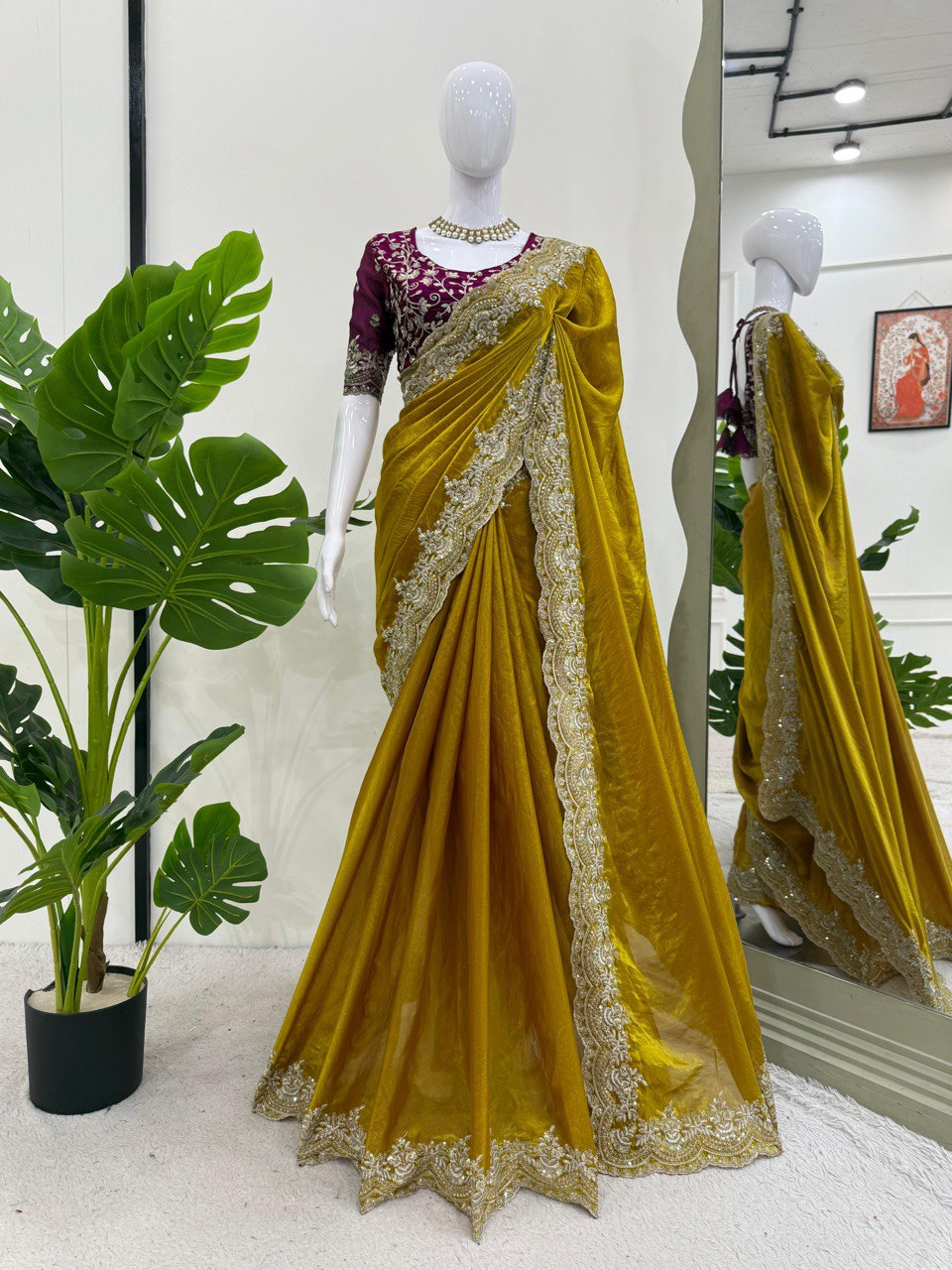 Looking some one for this same colour beautiful Designer Saree on Fendy silk Febric with Thred & Sequnce wok and Blouse on also Fendy silk Febric With Thred & Sequnce work