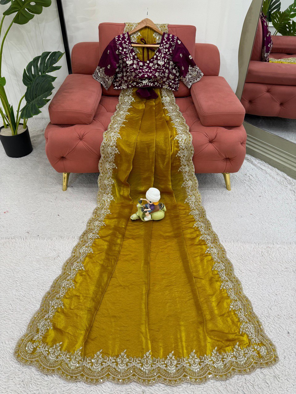 Looking some one for this same colour beautiful Designer Saree on Fendy silk Febric with Thred & Sequnce wok and Blouse on also Fendy silk Febric With Thred & Sequnce work