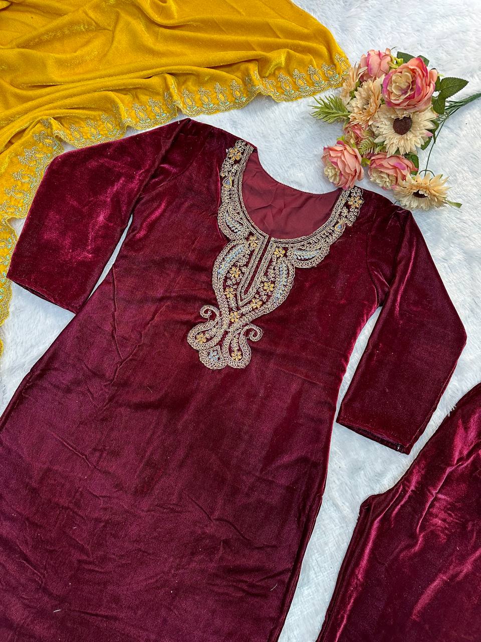 ĐĚSIGNER PARTY WEAR TOP AND PLAZO WITH FANCY DUPPATA AND EMBROIDERY WORK single available wholesale