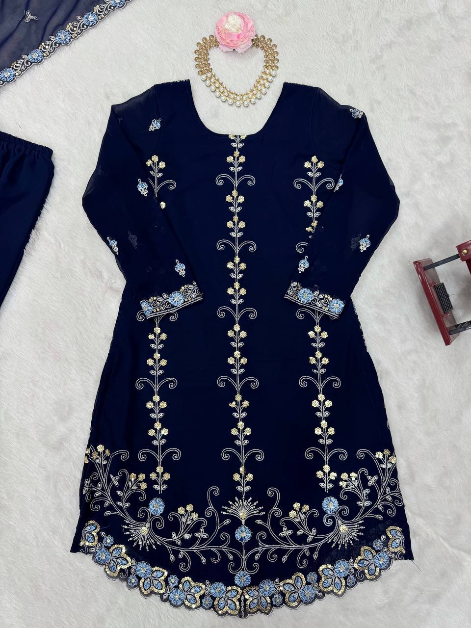 wedding sharara styleFaux Georgette Thred with Sequnce work Front and back bothside work sharara style