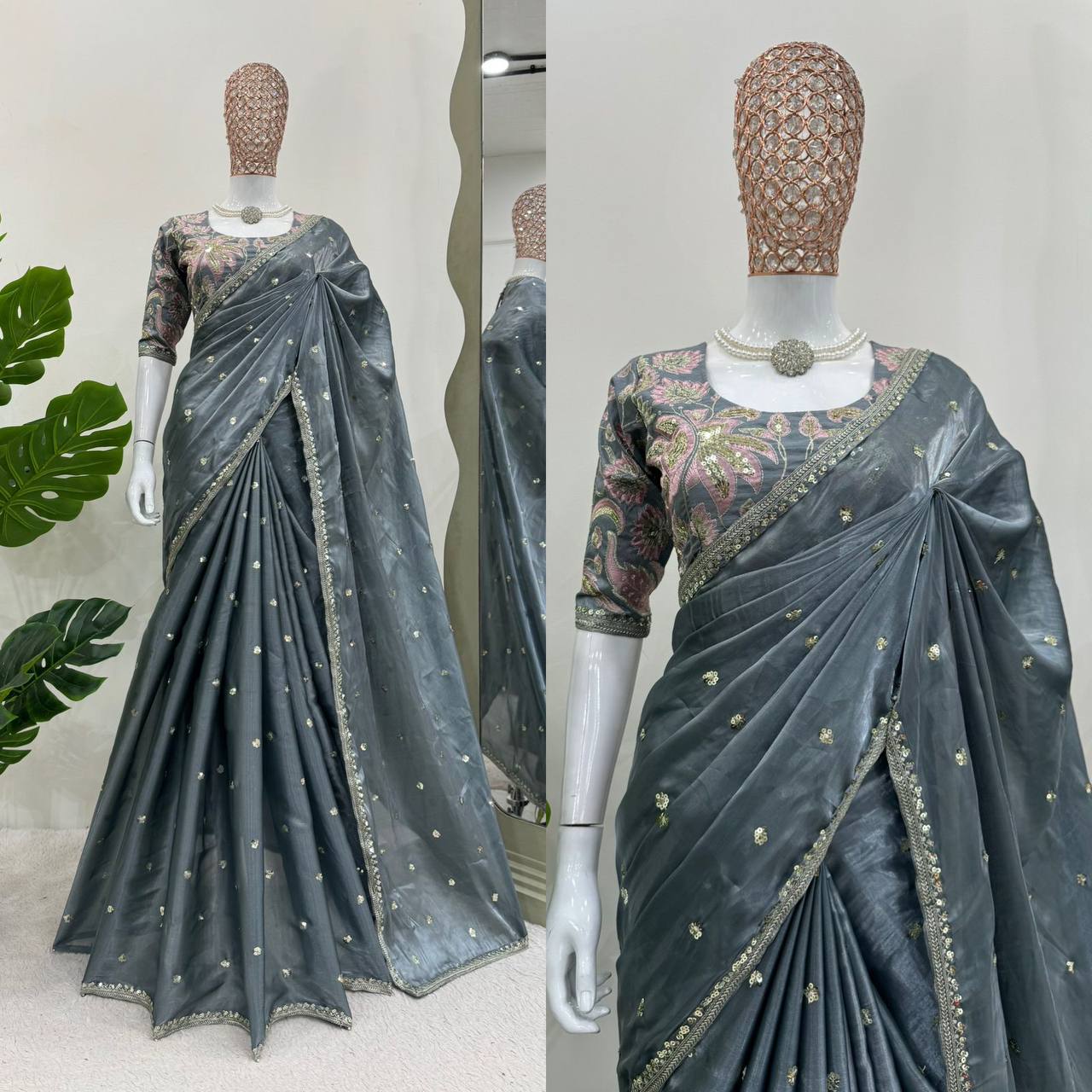 Designer Saree on Jimmy chu Febric with Thred & Sequnce work