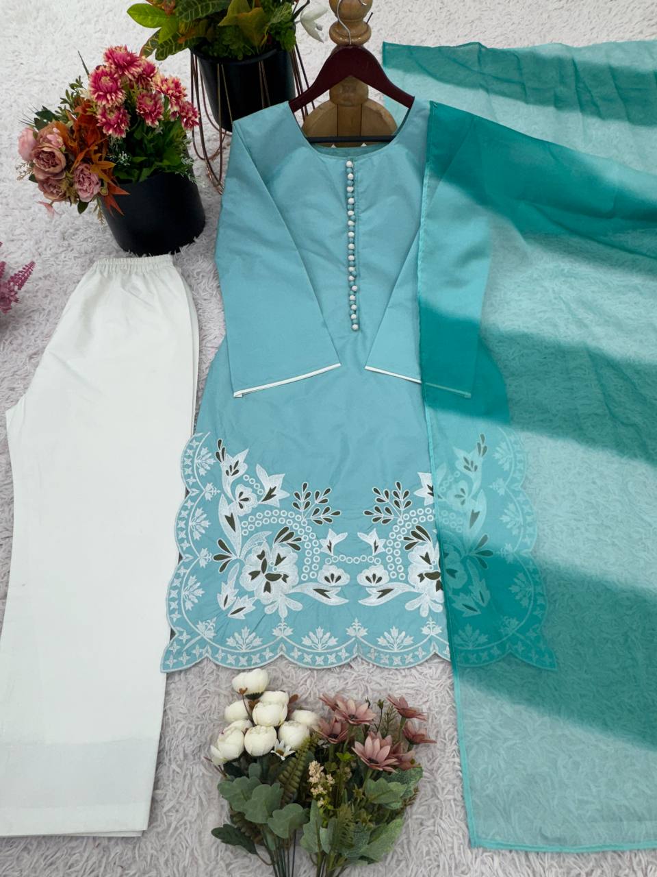 Designer Collection In Heavy Georgette Top-Bottom And Dupatta Set Fully Stitched Ready To WeaR