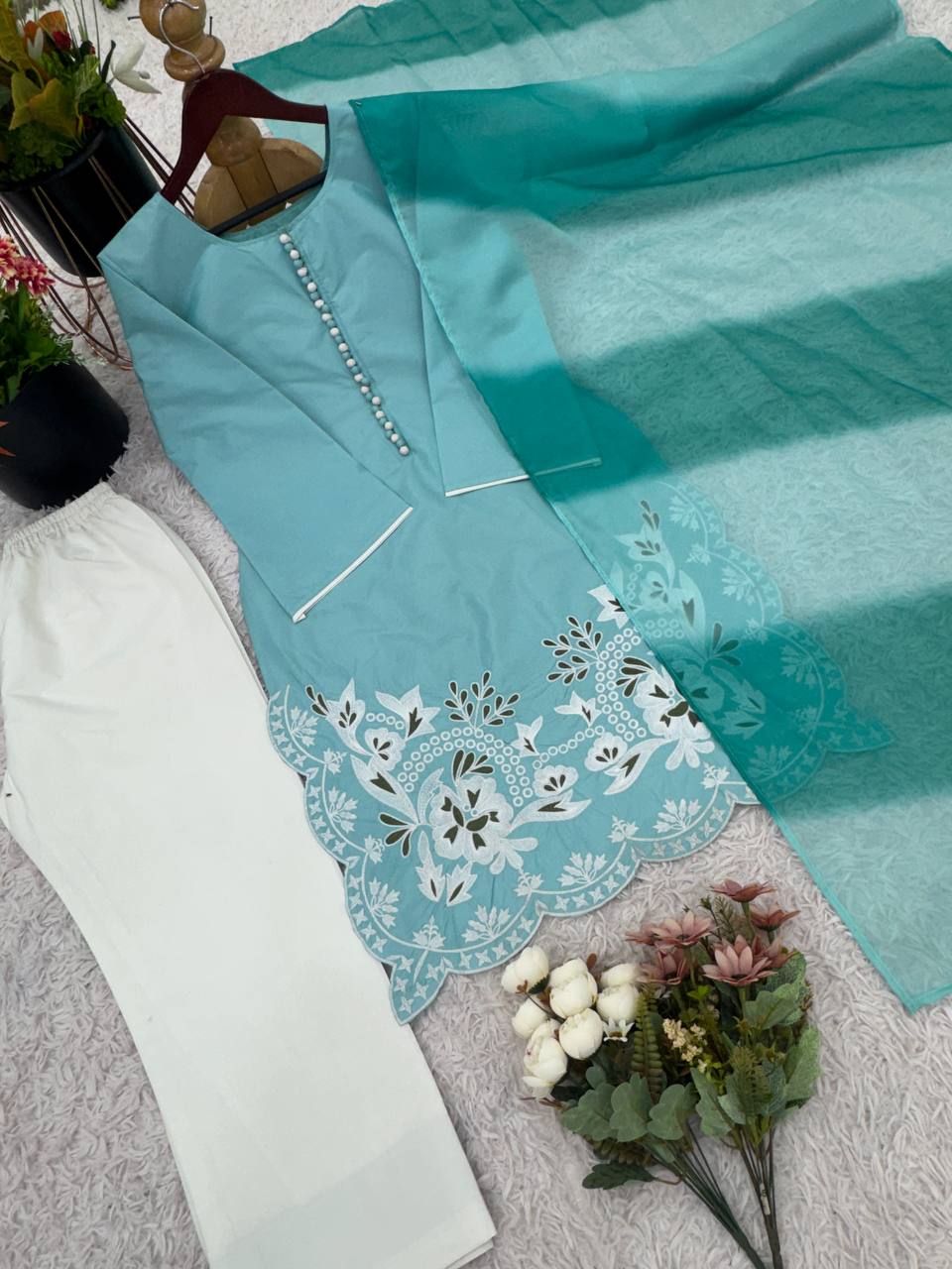 Designer Collection In Heavy Georgette Top-Bottom And Dupatta Set Fully Stitched Ready To WeaR