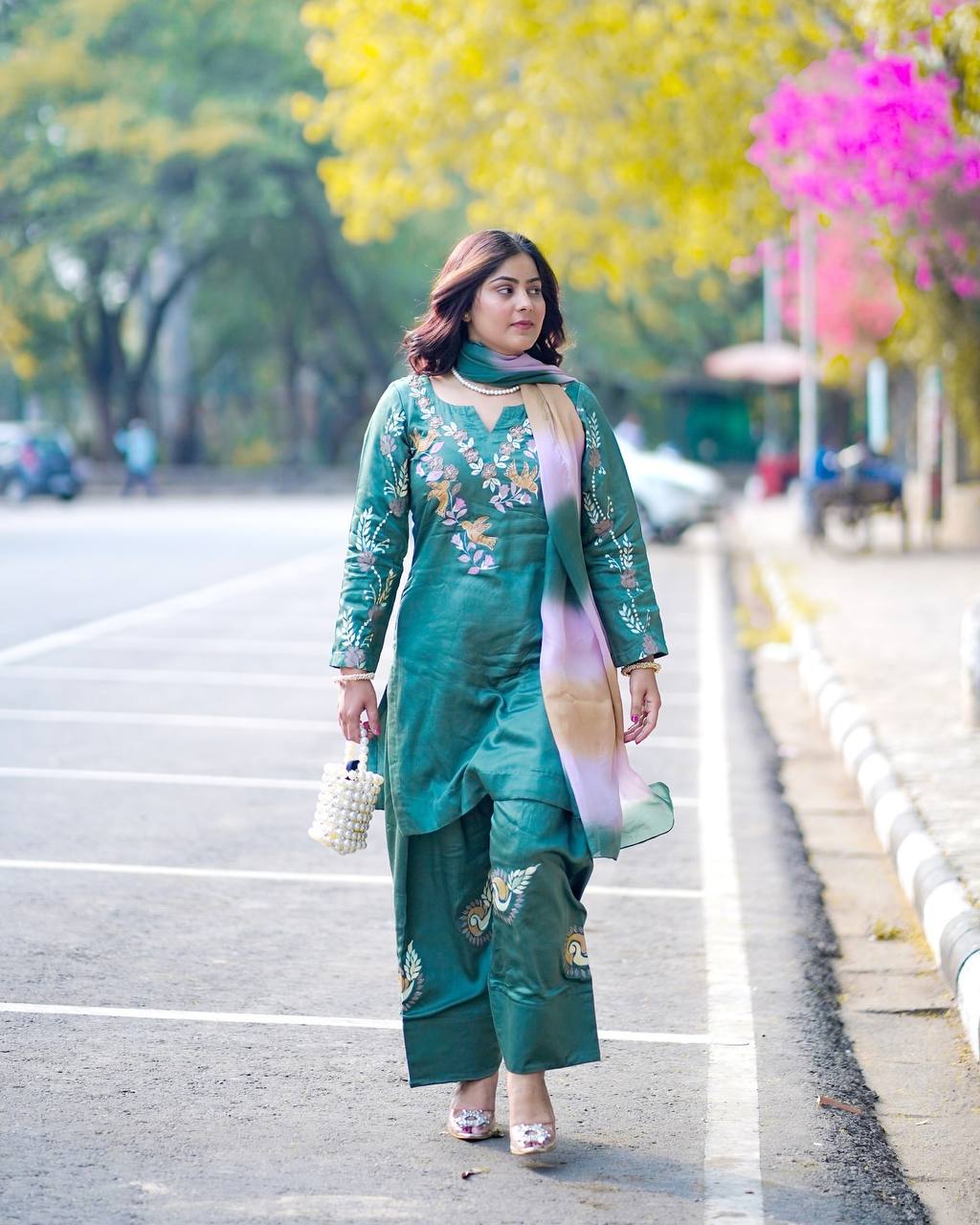DESIGNER AND MOST TRENDING FARSI SALWAR SUIT IN THREE PIECE WITH EMBROIDERY WORK