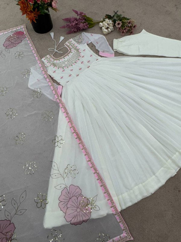 New Designer Party Wear Look Full Heavy Embroidery Work Gown With Fully Stiched and Dupatta Ready to Wear Collection*