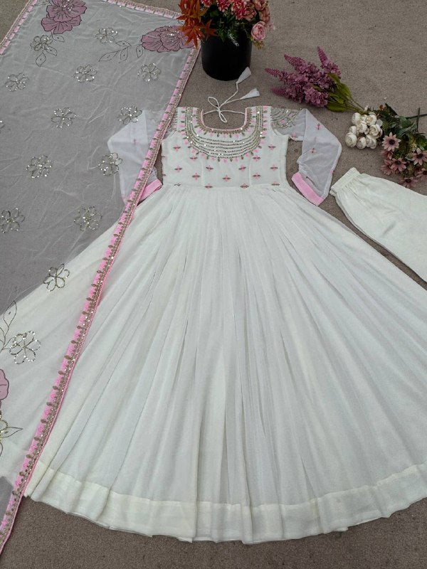 New Designer Party Wear Look Full Heavy Embroidery Work Gown With Fully Stiched and Dupatta Ready to Wear Collection*