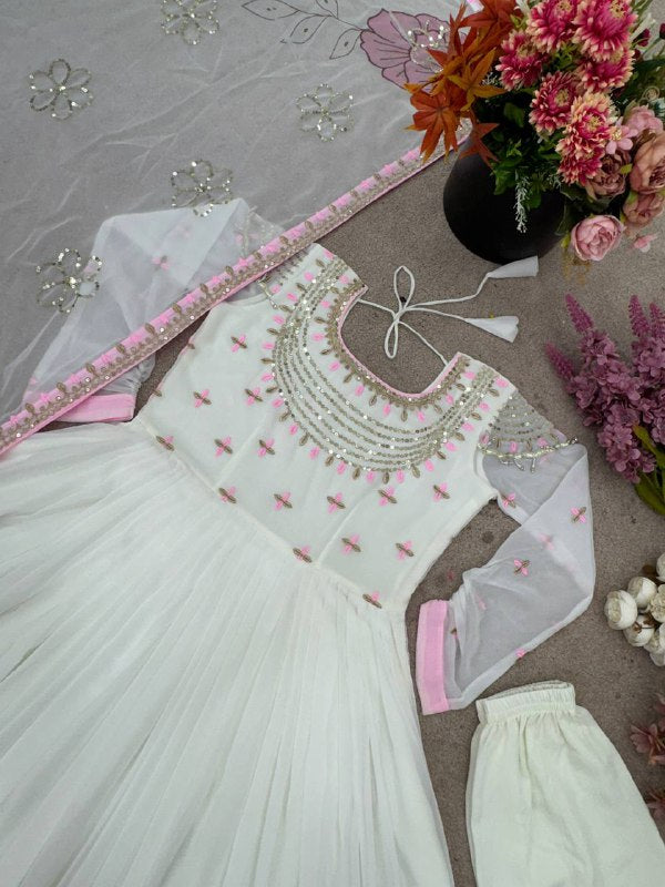 New Designer Party Wear Look Full Heavy Embroidery Work Gown With Fully Stiched and Dupatta Ready to Wear Collection*