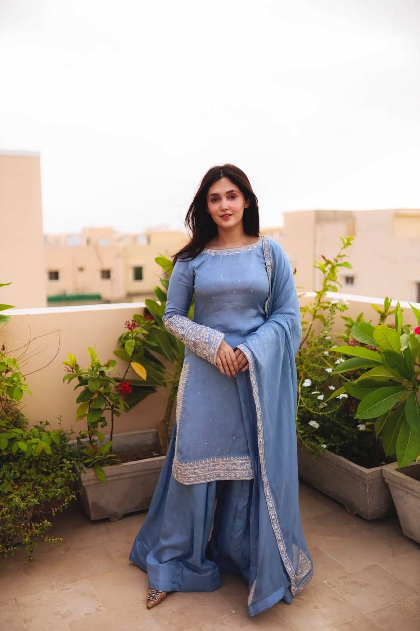 New Designer Party Wear Look Top-Plazzo and Dupatta With Heavy Embroidery Work