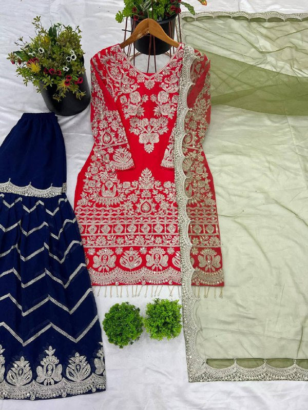 New Designer Party Wear Look Top-Plazzo and Dupatta With Heavy Embroidery Work*