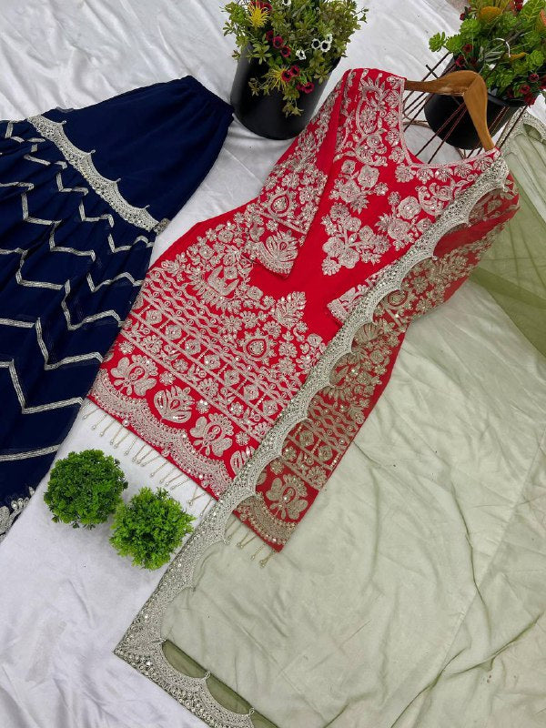 New Designer Party Wear Look Top-Plazzo and Dupatta With Heavy Embroidery Work*