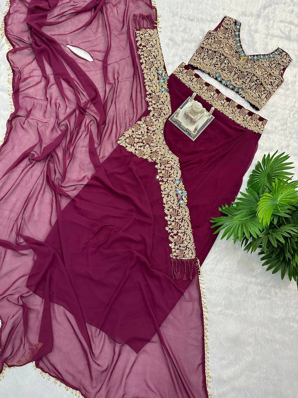 FESTIVAL SPECIAL DESIGNER INDO-WESTERN PATTERN WITH FULL EMBROIDERY WORK WITH FULL STITCH SHRUG & BLOUSE