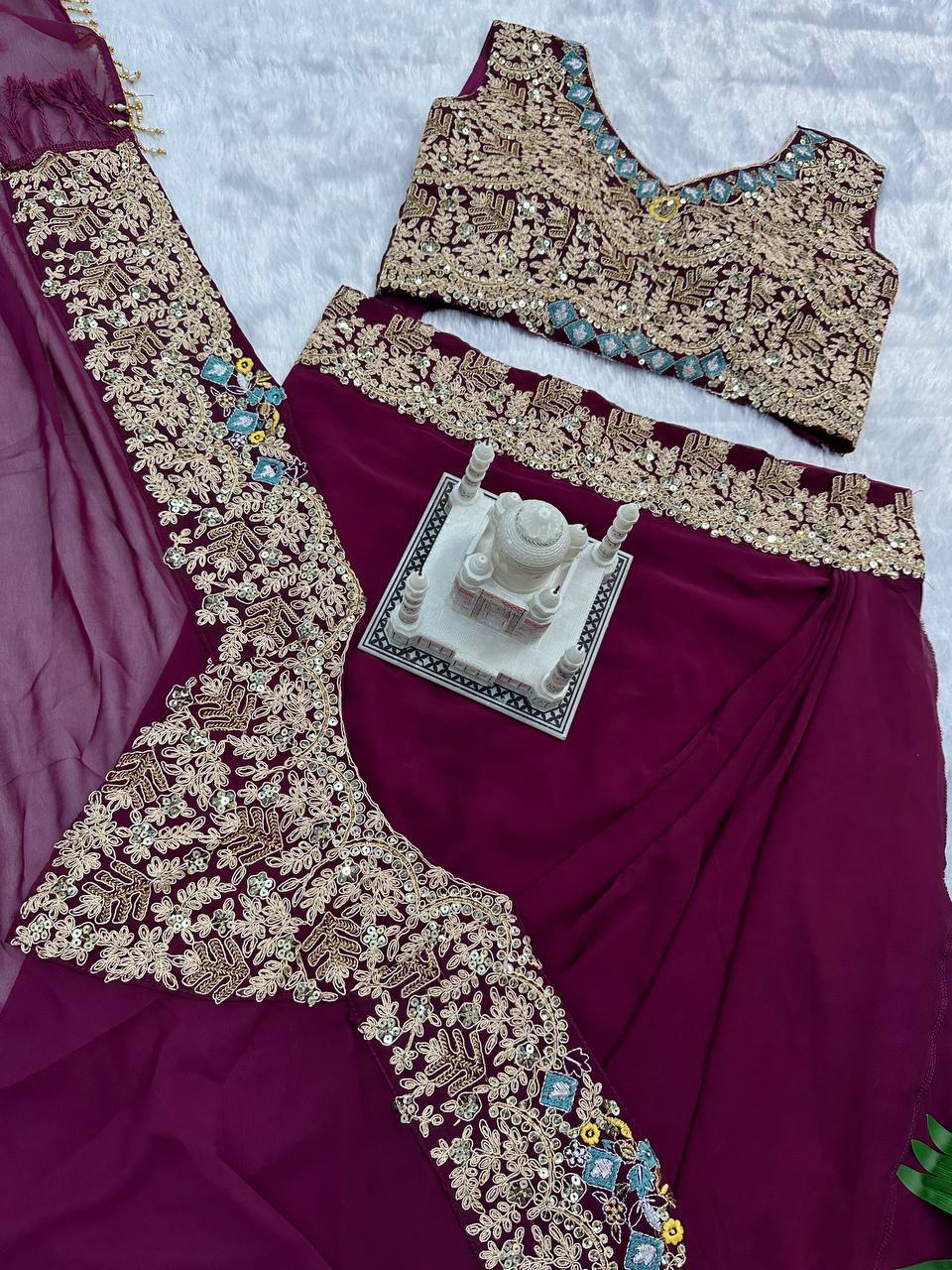 FESTIVAL SPECIAL DESIGNER INDO-WESTERN PATTERN WITH FULL EMBROIDERY WORK WITH FULL STITCH SHRUG & BLOUSE