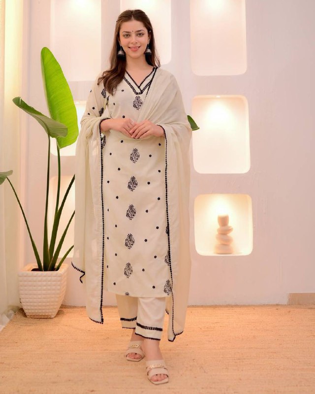 EXCLUSIVE AND COMFORTABLE WEAR KURTA PANT AND DUPATTA WITH EMBROIDERY WORK