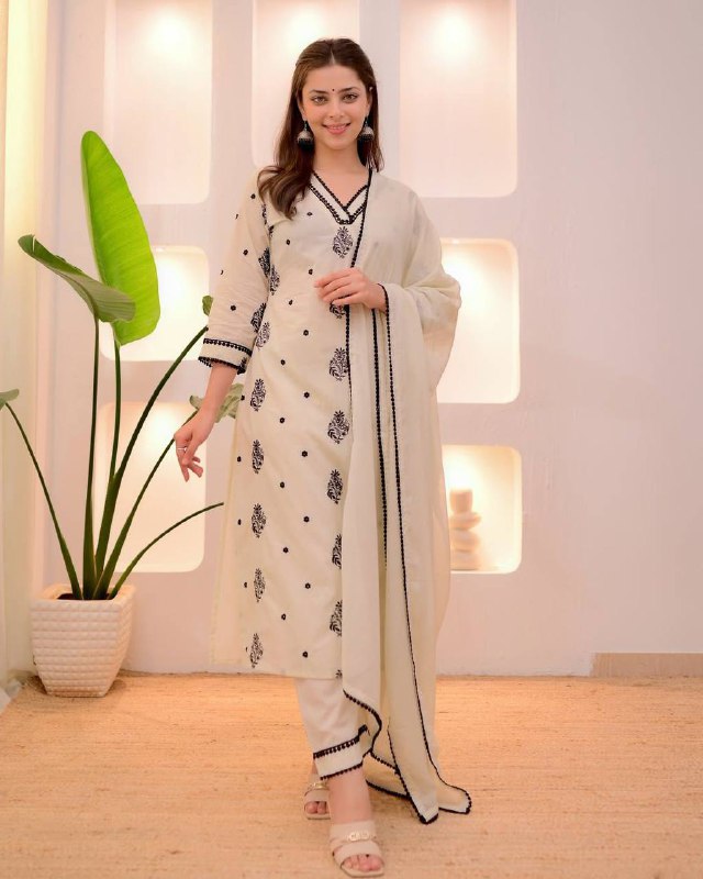 EXCLUSIVE AND COMFORTABLE WEAR KURTA PANT AND DUPATTA WITH EMBROIDERY WORK