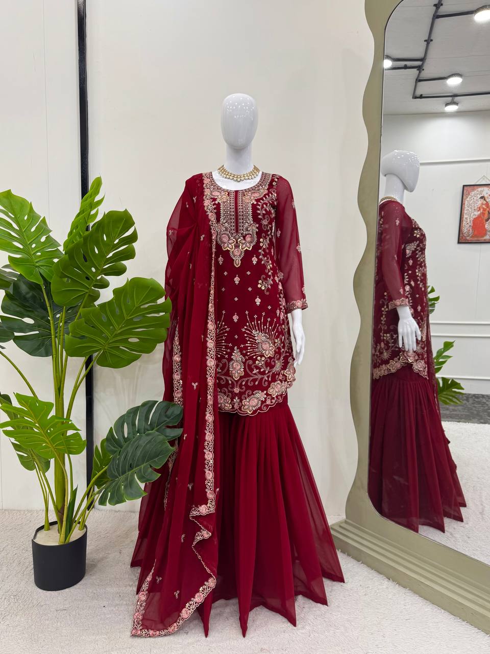 wedding sharara styleFaux Georgette Thred with Sequnce work Front and back bothside work sharara style