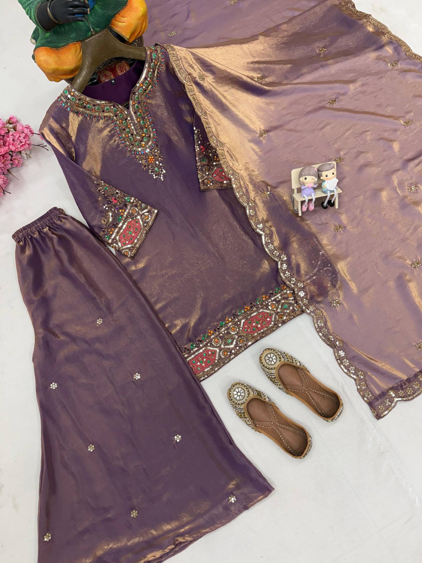 THE BEAUTY OF YOUR WARDROBE WITH THIS NEWLY LAUNCHED FENDY SILK KURTI & PLAZZO SET WITH _STONE HANDWORK