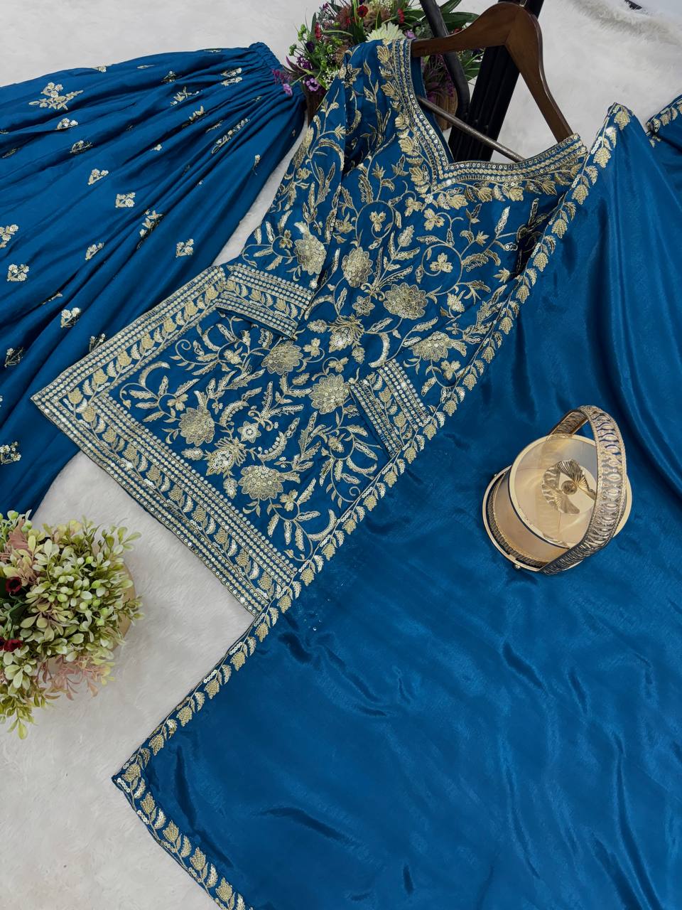 New Premium Quality With Embroidery Sequence Worked Top-Plazzo And Dupatta Set Fully Stitched Ready To Wear