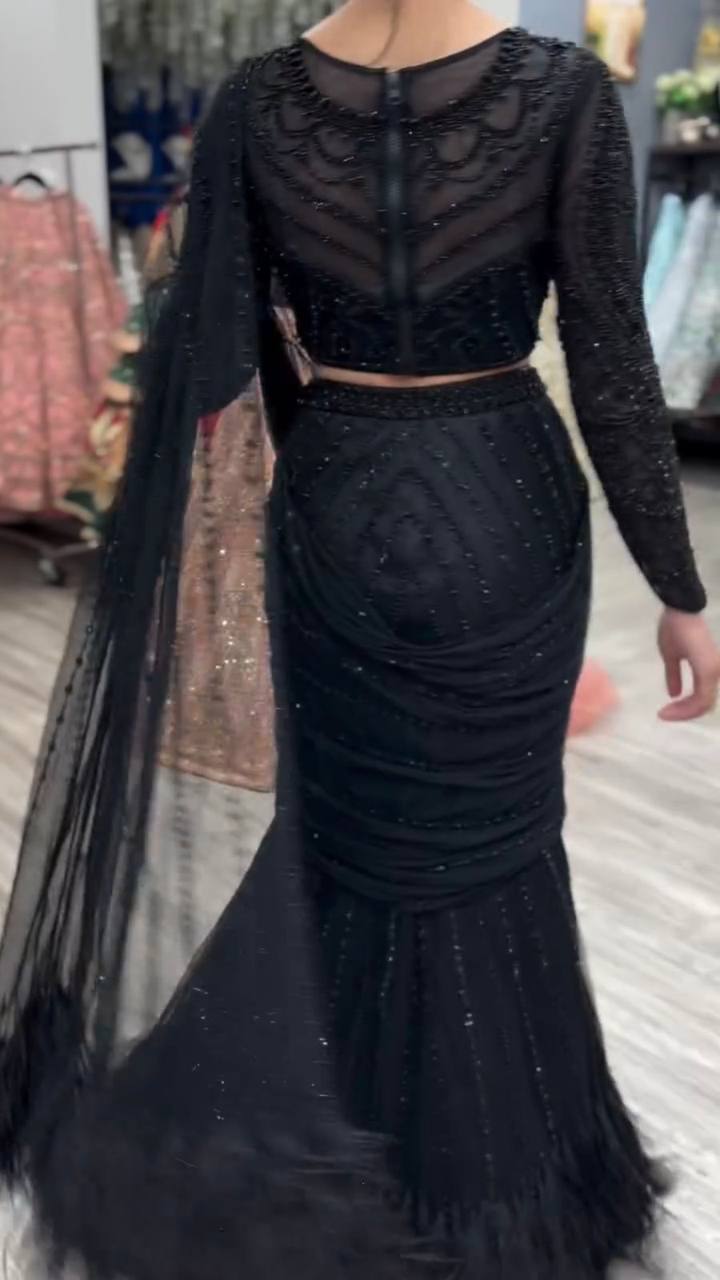 NEW READY TO WEAR SARARA LEHENGA SAREE WITH BLOUSE IN SEQUENCE EMBROIDERY WORK