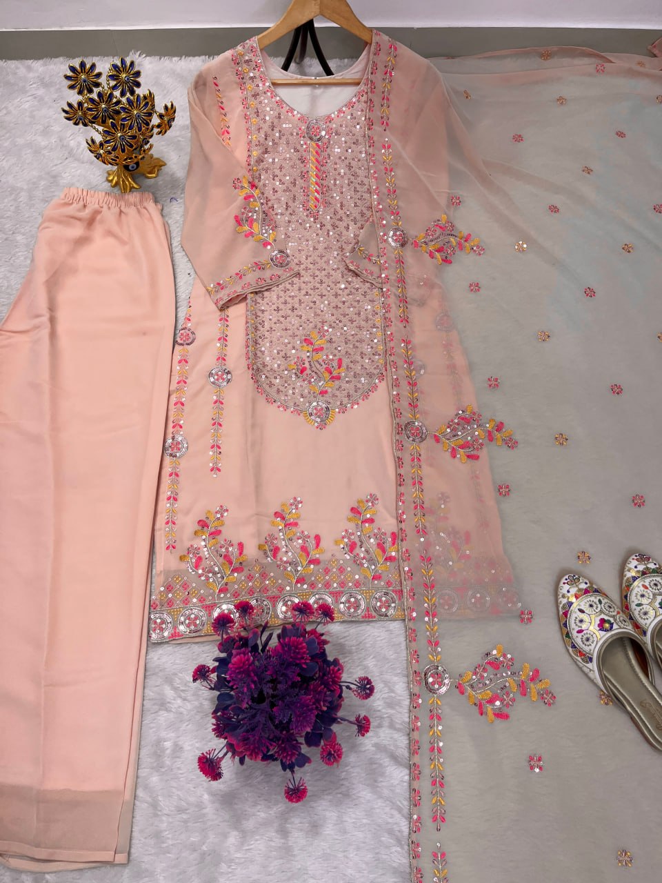 FESTIVAL SPECIAL DESIGNER HEAVY EMBROIDERY SEQUENCE WORK TOP PENT WITH DUPATTA SET