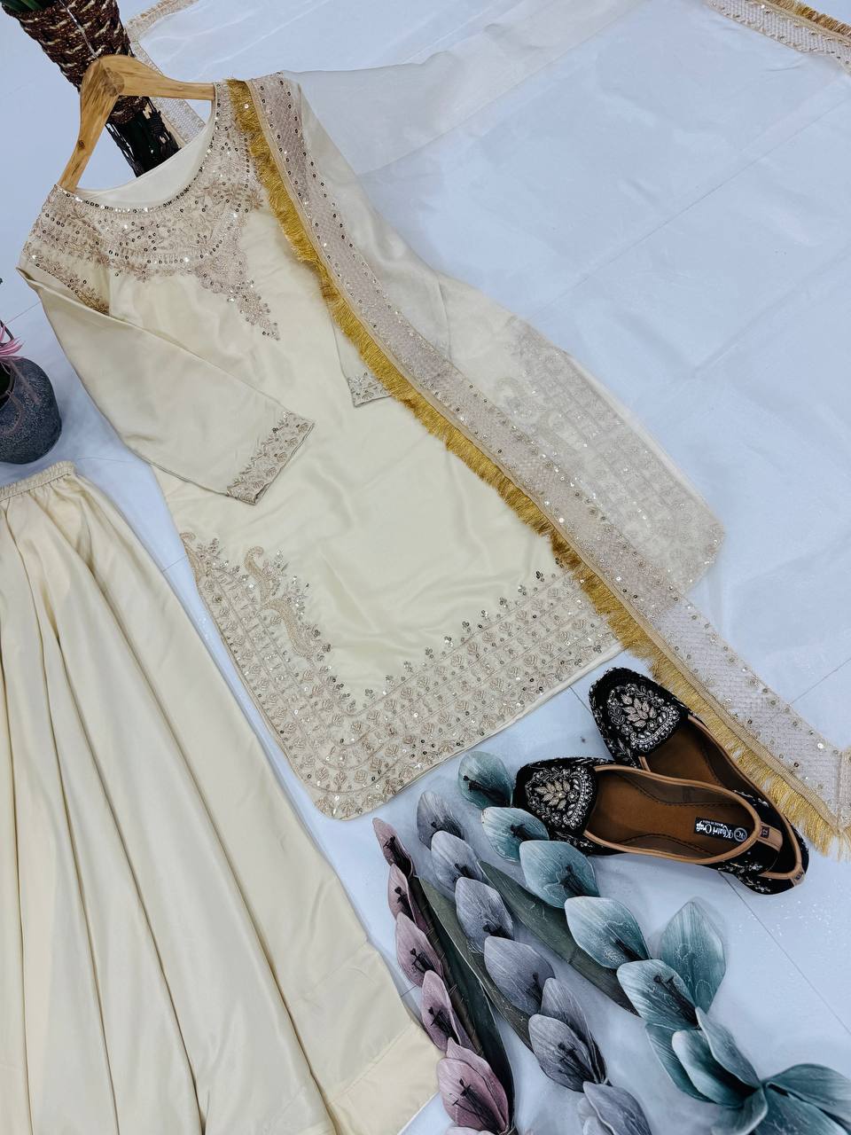 DESIGNER EMBROIDERY CODING SEQUENCE WORK WITH FANCY TOP PALAZZO DUPATTA SET*