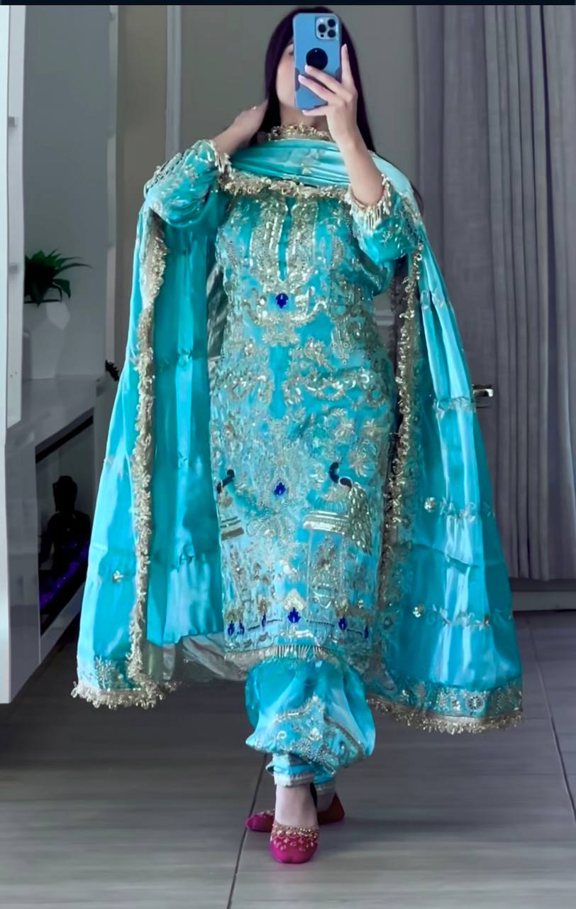 Designer Party Wear Look Top Dhoti Salwar and Dupatta