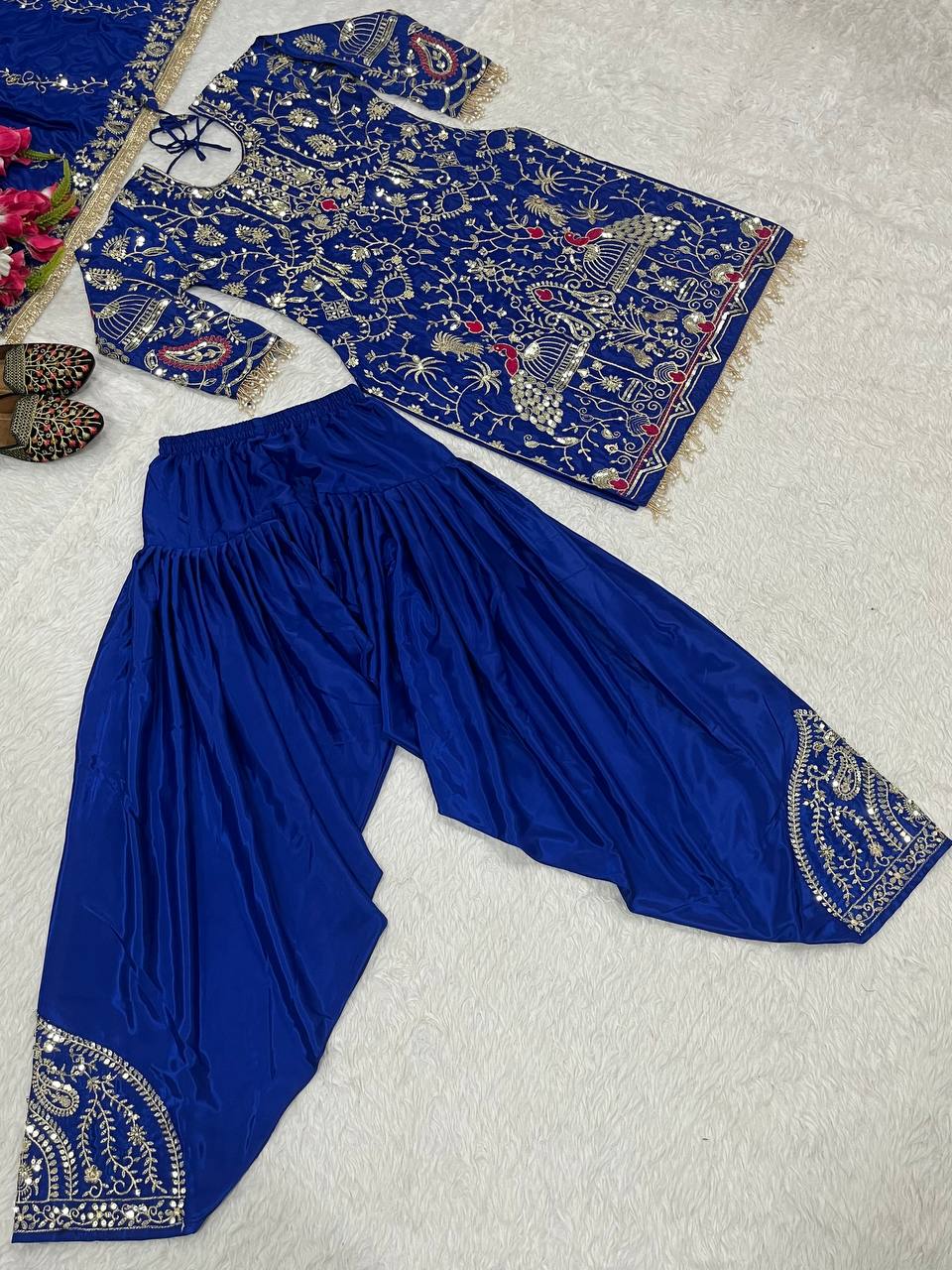 Designer Party Wear Look Top Dhoti Salwar and Dupatta