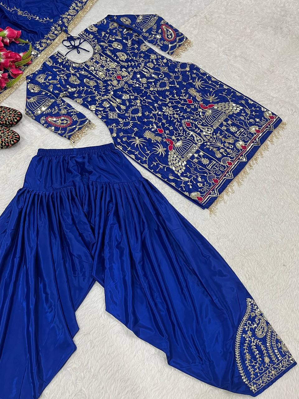 Designer Party Wear Look Top Dhoti Salwar and Dupatta