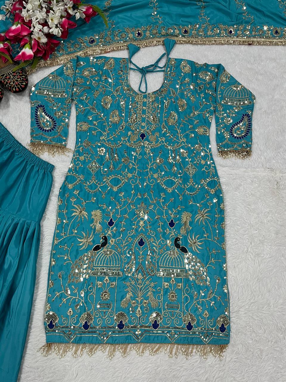 Designer Party Wear Look Top Dhoti Salwar and Dupatta