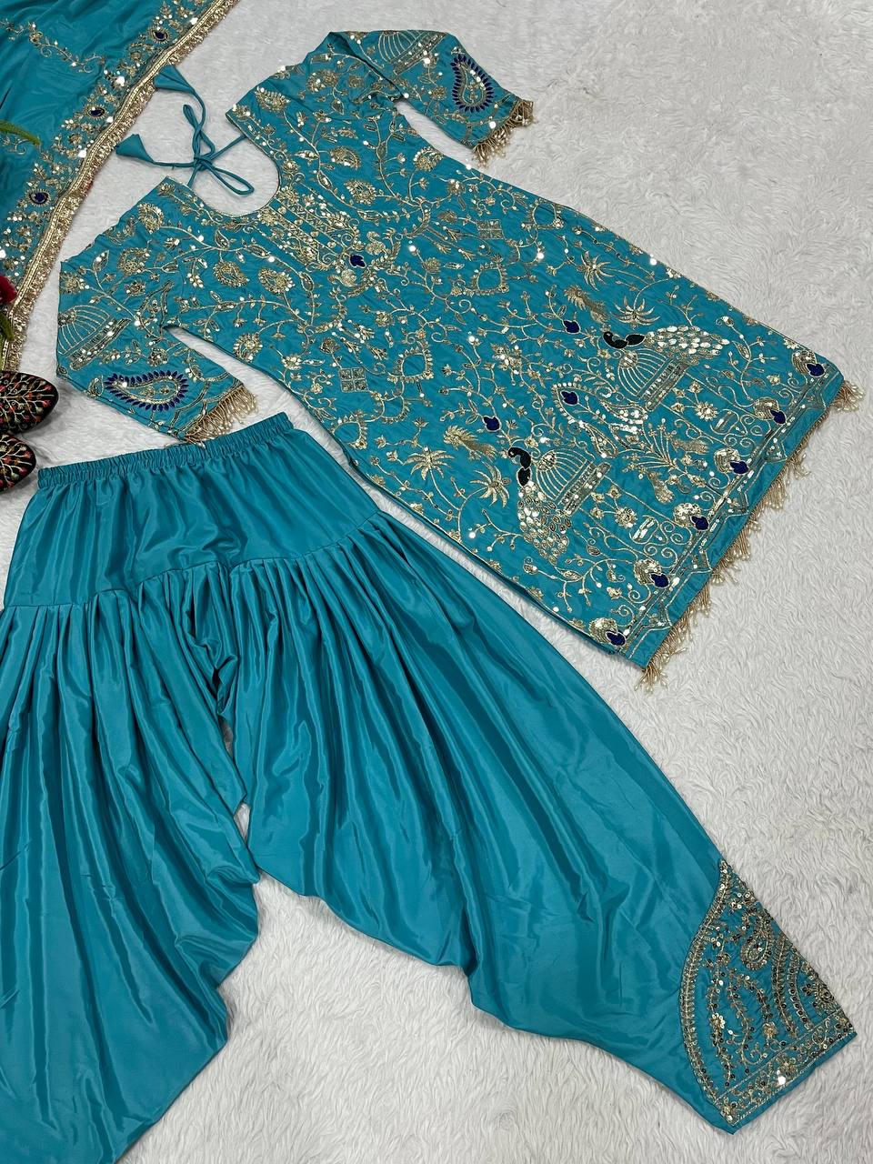 Designer Party Wear Look Top Dhoti Salwar and Dupatta