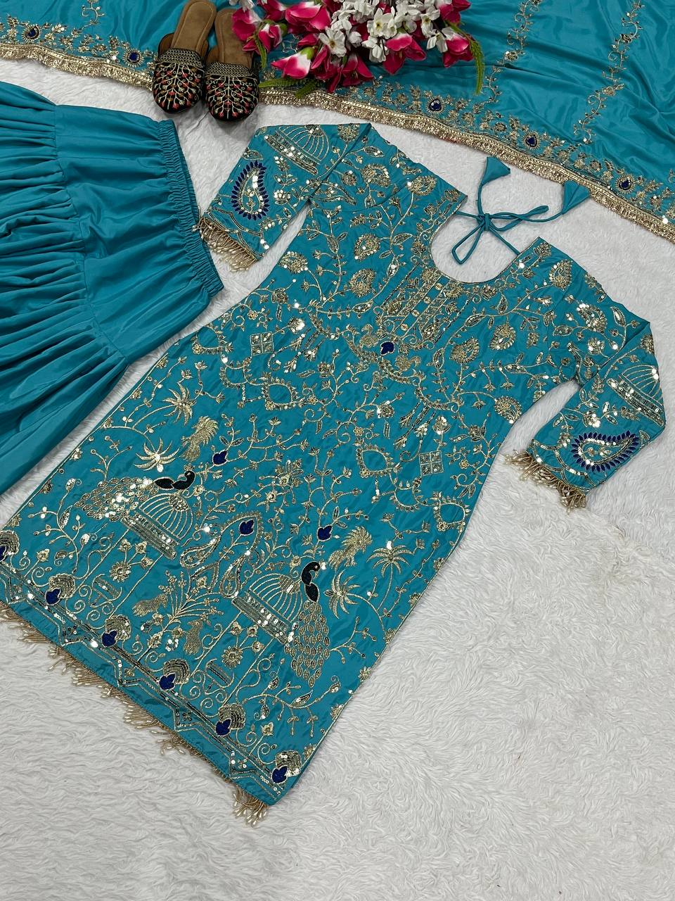 Designer Party Wear Look Top Dhoti Salwar and Dupatta