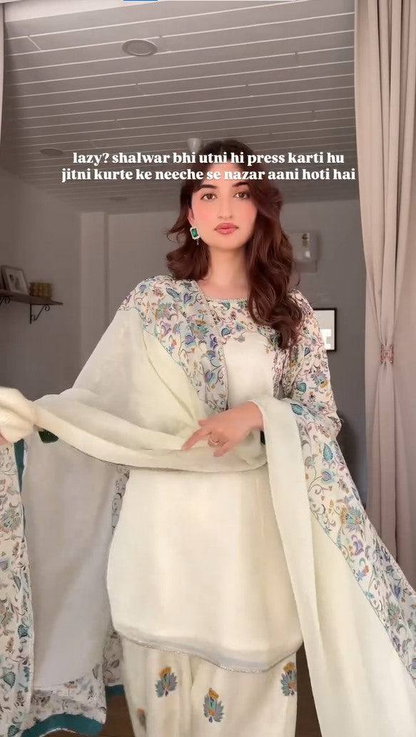 Designer Collection In Pure Faux Georgette Top-Bottom And Dupatta Set Fully Stitched Ready To Wear