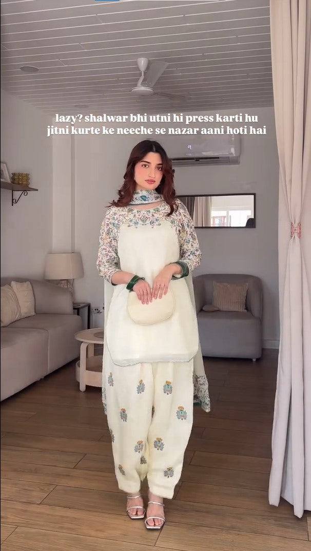 Designer Collection In Pure Faux Georgette Top-Bottom And Dupatta Set Fully Stitched Ready To Wear