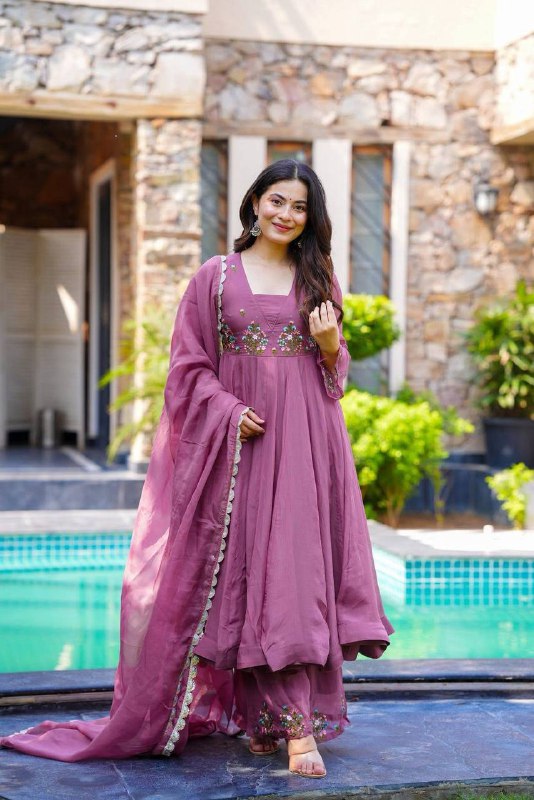 Designer Collection Gown-Duppta And Pant Set Ready To Wear