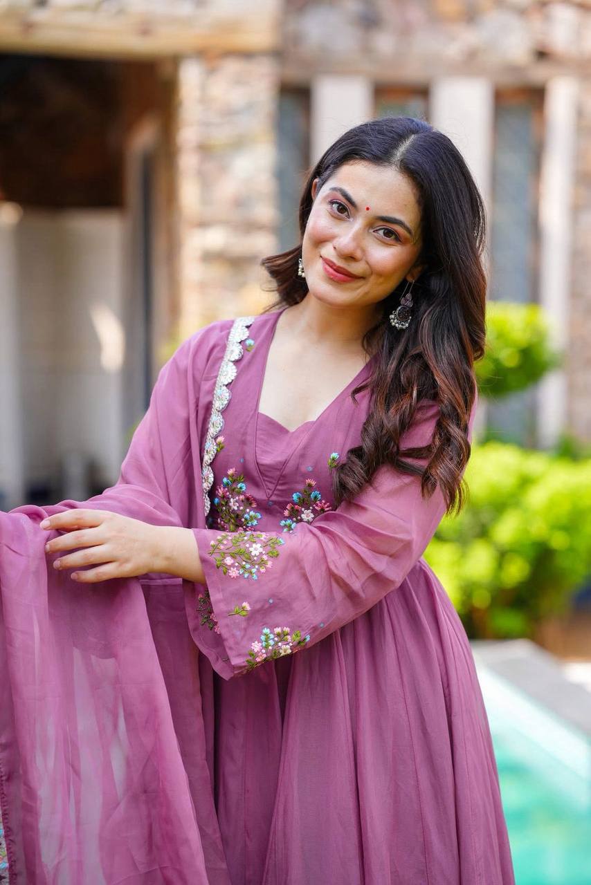 Designer Collection Gown-Duppta And Pant Set Ready To Wear