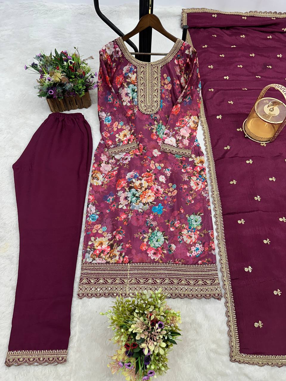 NEW READY TO WEAR COLLECTION FANCY DESIGN WITH DIGITAL PRINTED TOP - PENT WITH DUPATTA