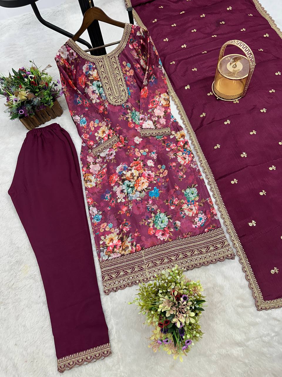 NEW READY TO WEAR COLLECTION FANCY DESIGN WITH DIGITAL PRINTED TOP - PENT WITH DUPATTA